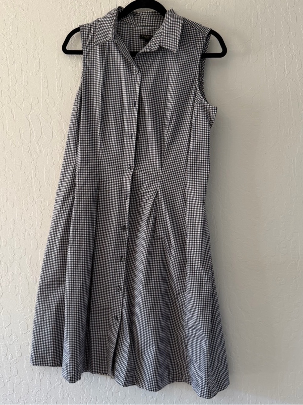 Talbots Sleeveless Black & White Gingham Shirt Dress